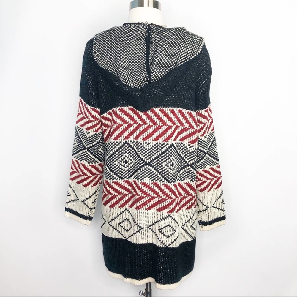 BOHO Longline Cardigan Hoodie Small Red Black - Picture 3 of 6